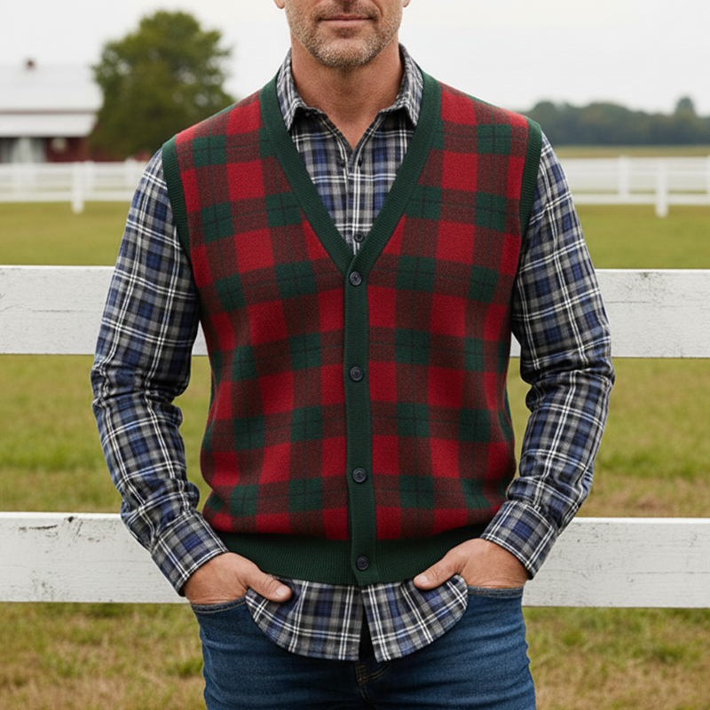 Men's Winter Retro Color Block Cotton Knit Vest MTA1455K1P