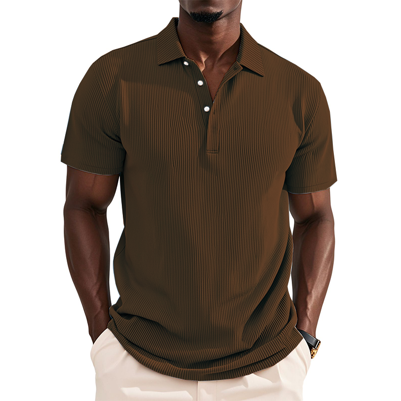 Men's Business Striped Texture Solid Color Short Sleeve POLO Shirt MTA2234G3U