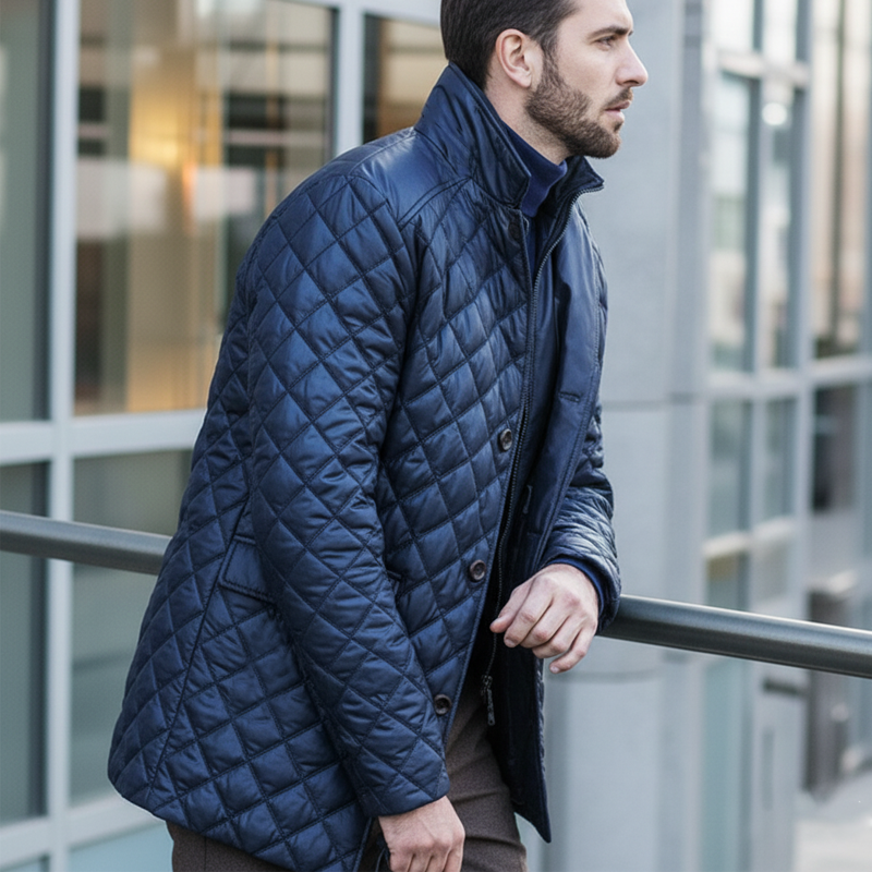 Men's Classic Royal Blue Quilted PU Leather Jacket MTA2024J7U