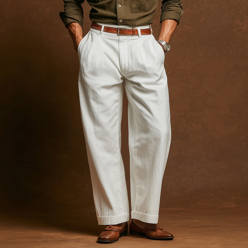 Men's Casual Solid Color Breathable Cotton Straight Suit Pants (Belt Excluded) MTA0433G0M