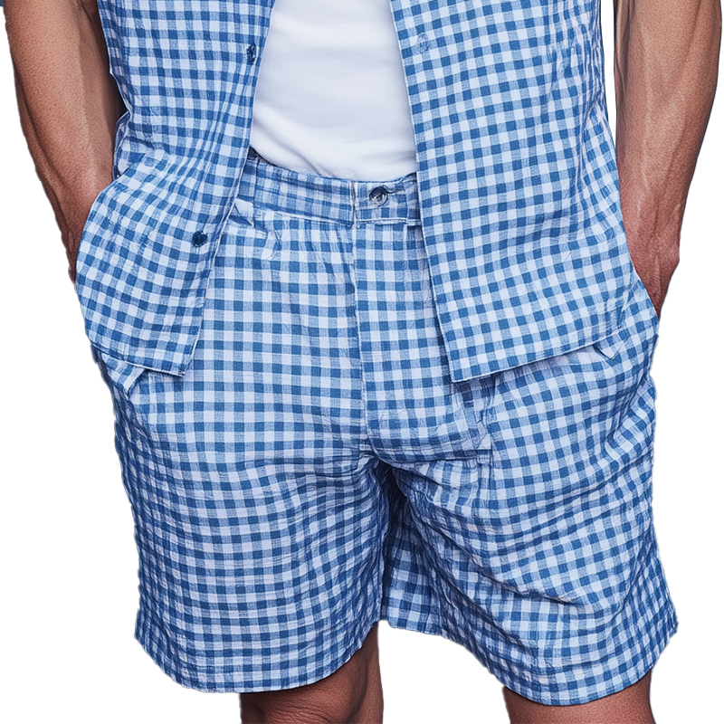 Men's Summer Fashion Plaid Cotton And Linen Casual Shorts MTA0168G5P