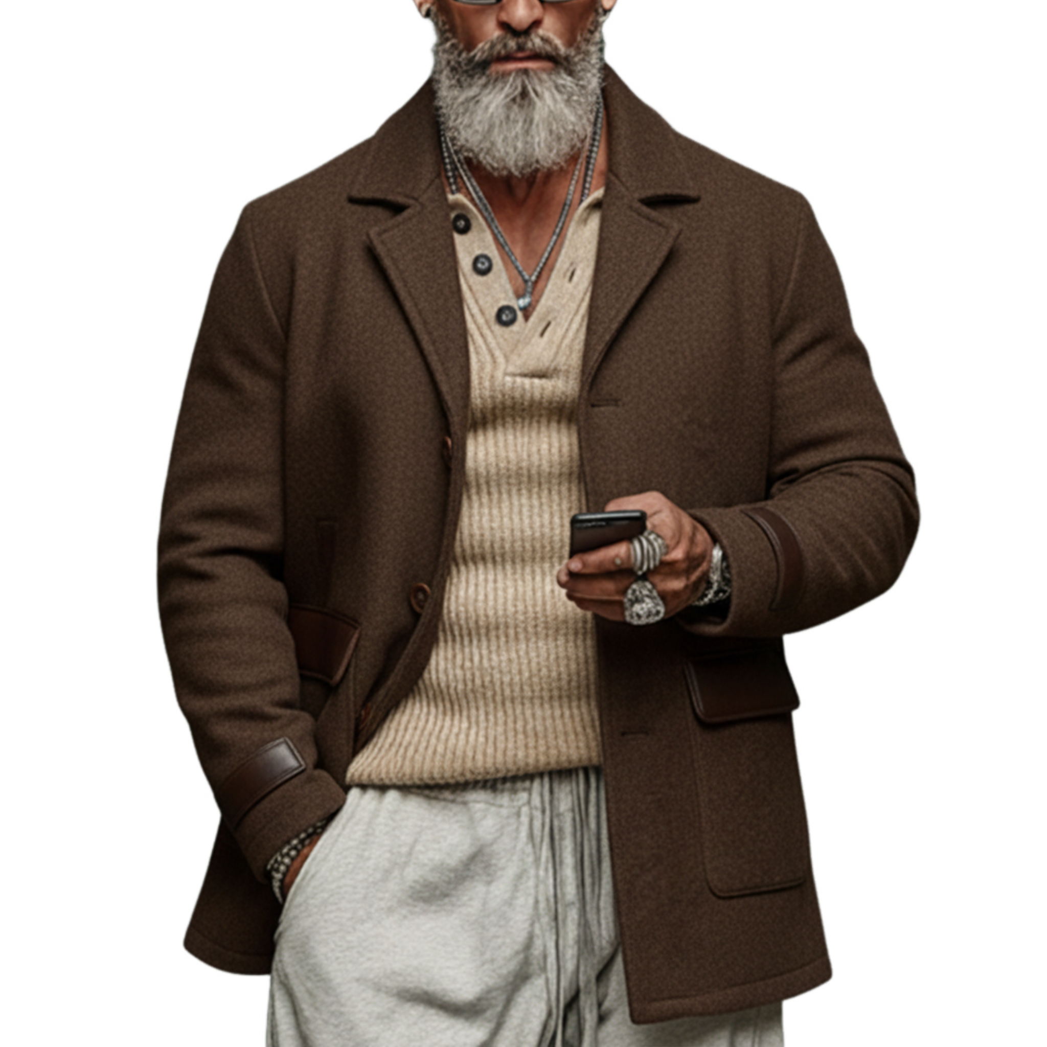 Men's Classic Retro Lapel Patchwork PU Leather Faux Wool Coat MTA0381K8K