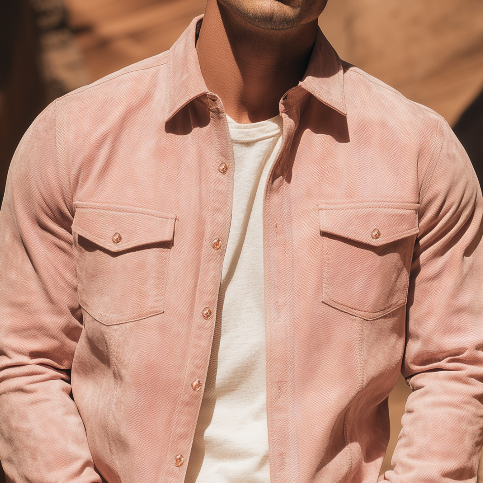 Men's Classic Casual Pink Suede Slim-fit Long-sleeved Shirt MTA2251H4K