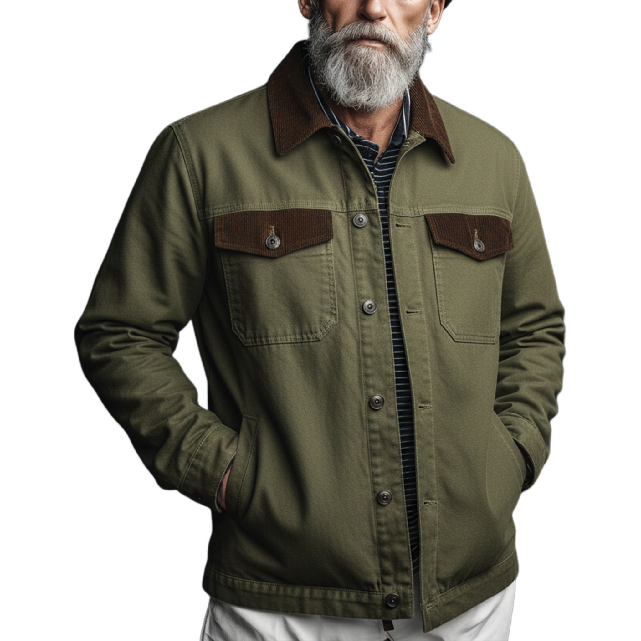 Men's Classic Corduroy Lapel Washed Cotton Blend Multi-Pocket Jacket MTA2522J0K