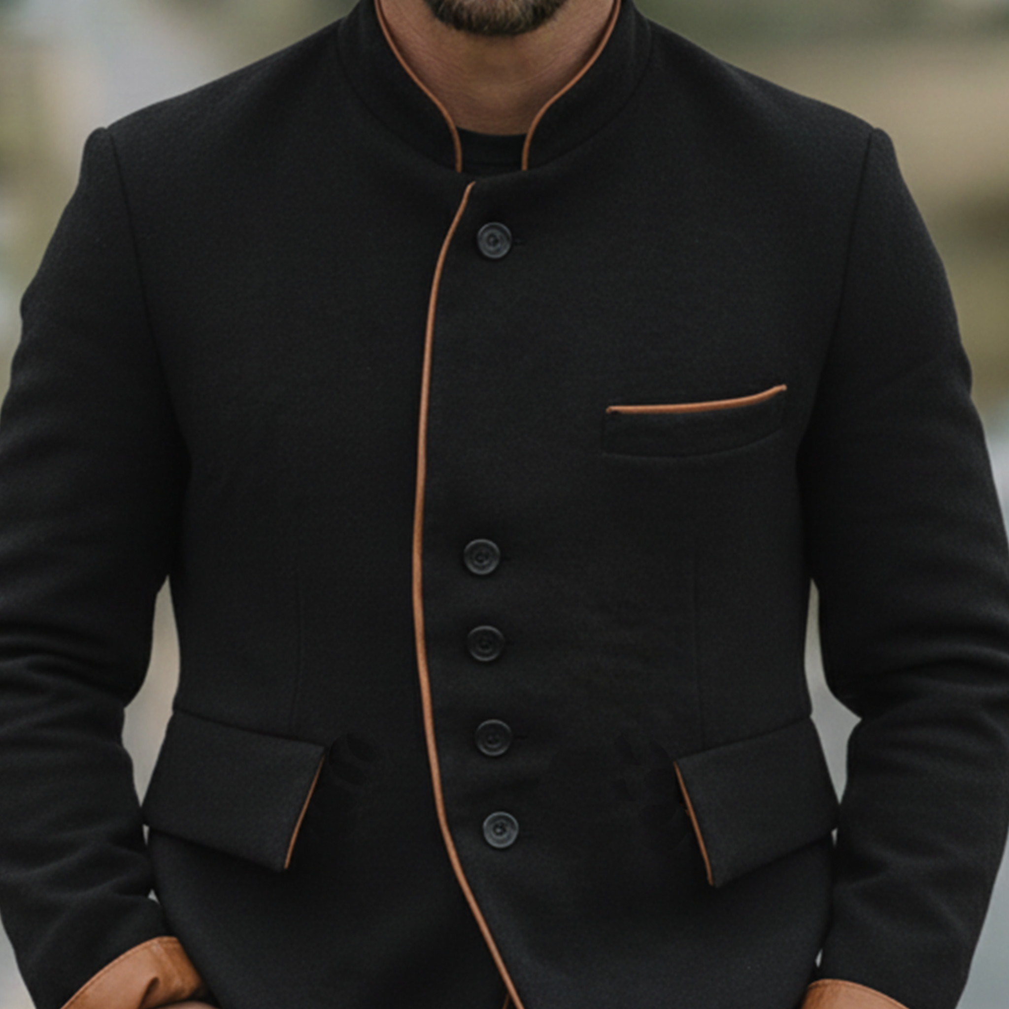 Men's Classic Vintage Western Style Stand-collar Faux Wool Single-breasted Jacket MTA0555L6K