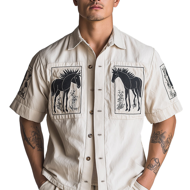 Herreskjorte med korte ermer og trykk, tynn denim, sommermote MTA2819E0P