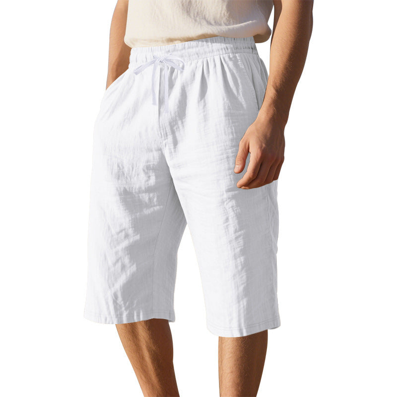 Men's Casual Breathable Cotton Linen Elastic Waist Loose Shorts MTA2986D6M