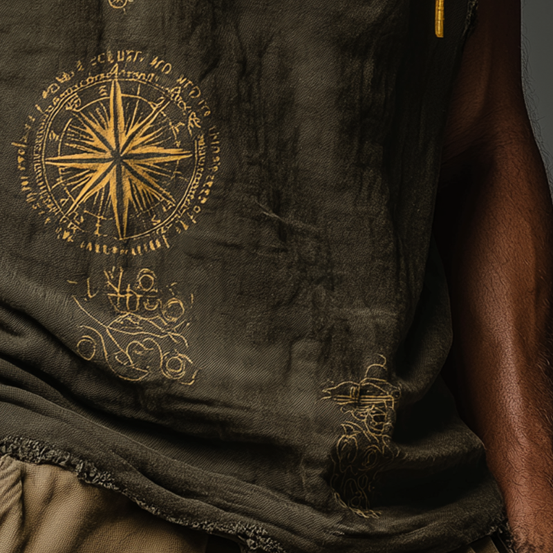 Men's Summer Retro Printed Cotton And Linen Sleeveless Hooded Tank Top MTA1731F2P