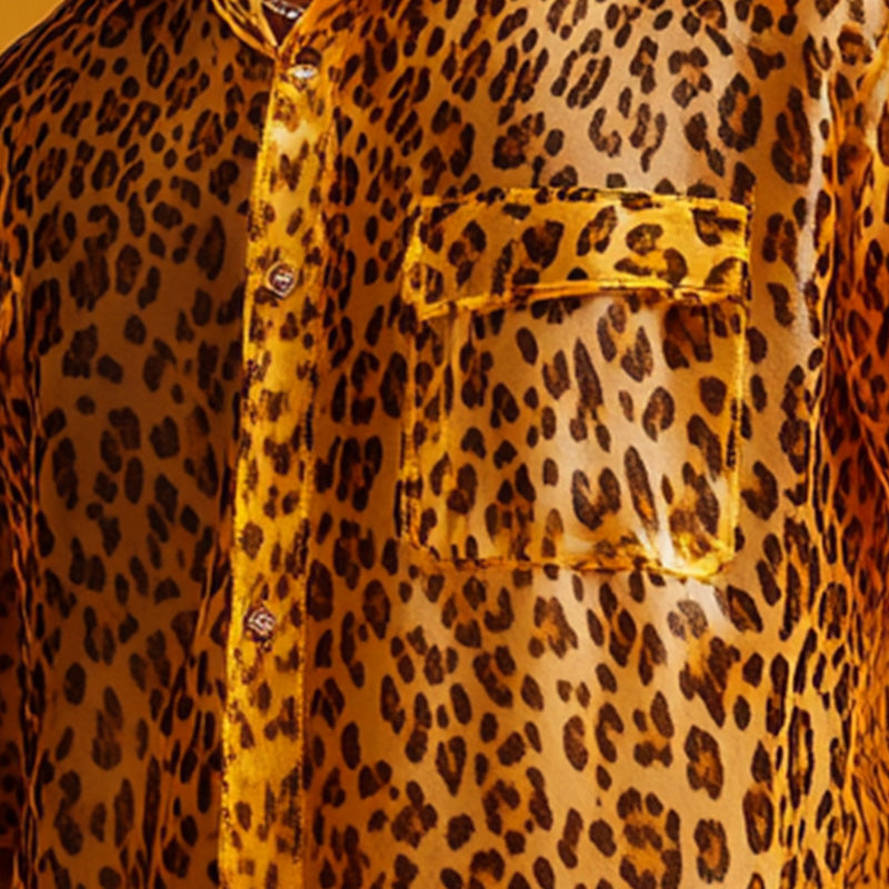 Men's Summer Cool Breathable Leopard Print Organza Short Sleeve Shirt MTA2770E8P
