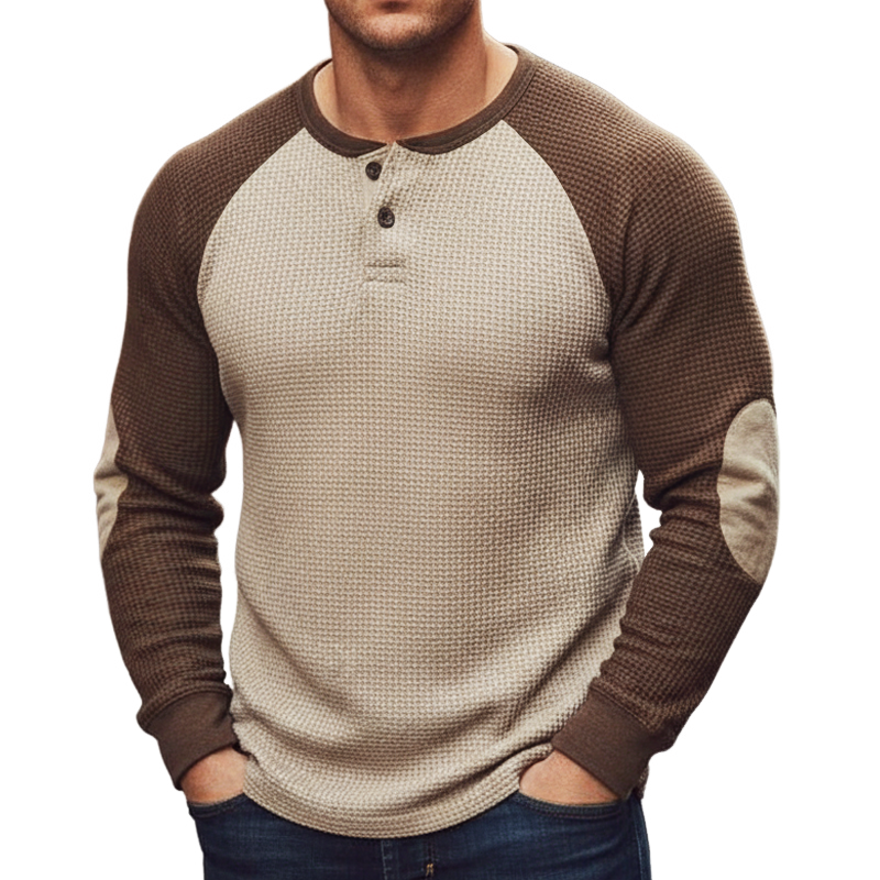 Men's Urban Waffle Texture Color Block Henley Shirt MTA1763K3U