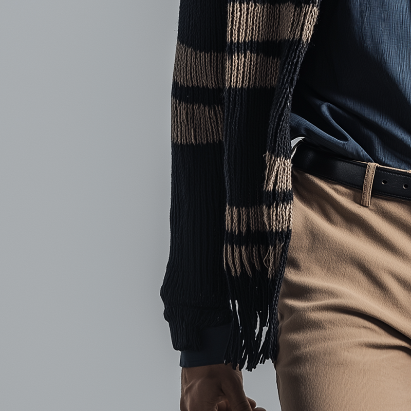Men's Winter Fashion Striped Knitted Tassel Shawl Cardigan MTA0271I1P