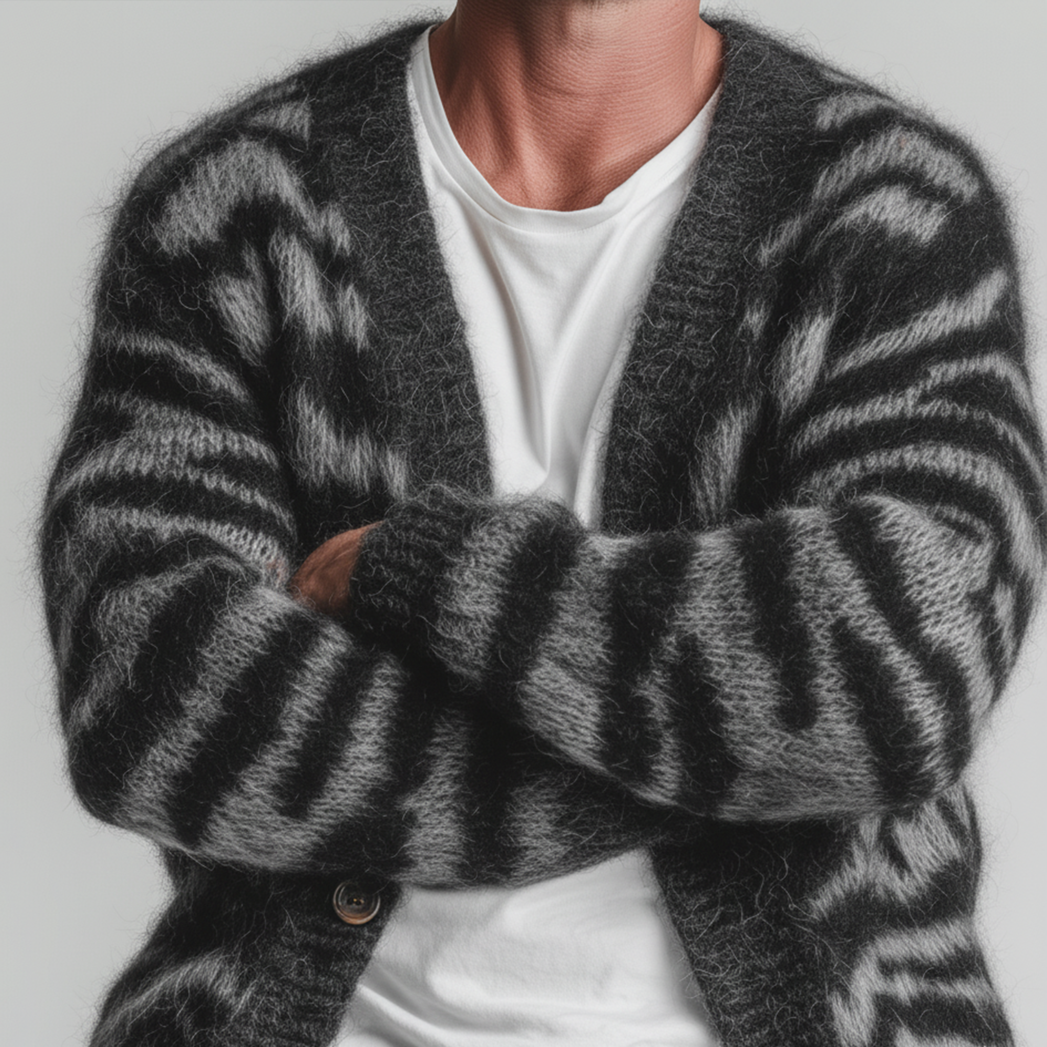Men's Casual And Fashionable Zebra Pattern Knitted Cardigan MTA1738J1K
