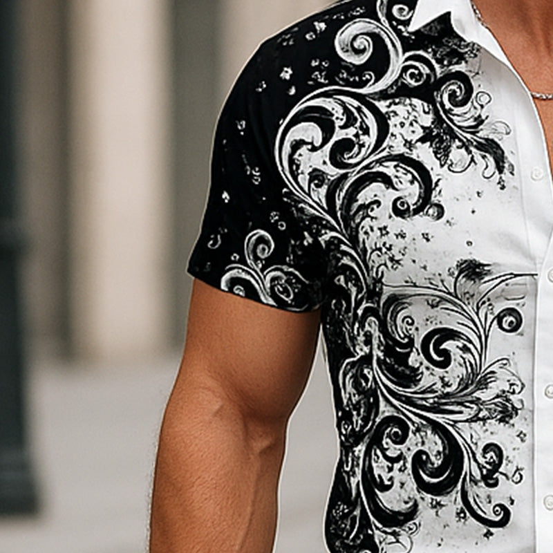 Men's Summer Fashion Printed Cotton Short Sleeve Shirt MTA0361F3P