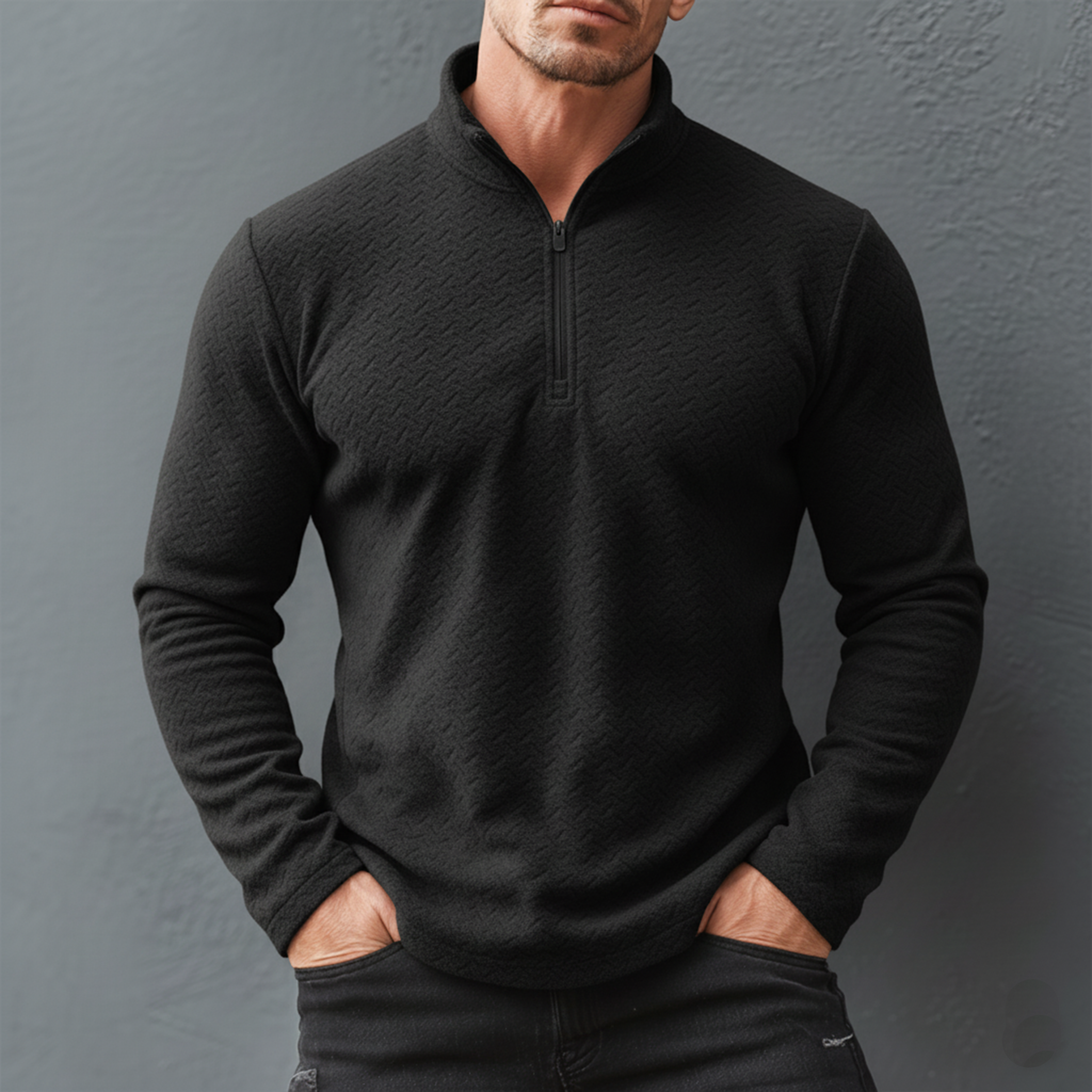 Men's Classic Stand Collar Zipper Textured Dralon Slim Fit Sweatshirt MTA2422J7K