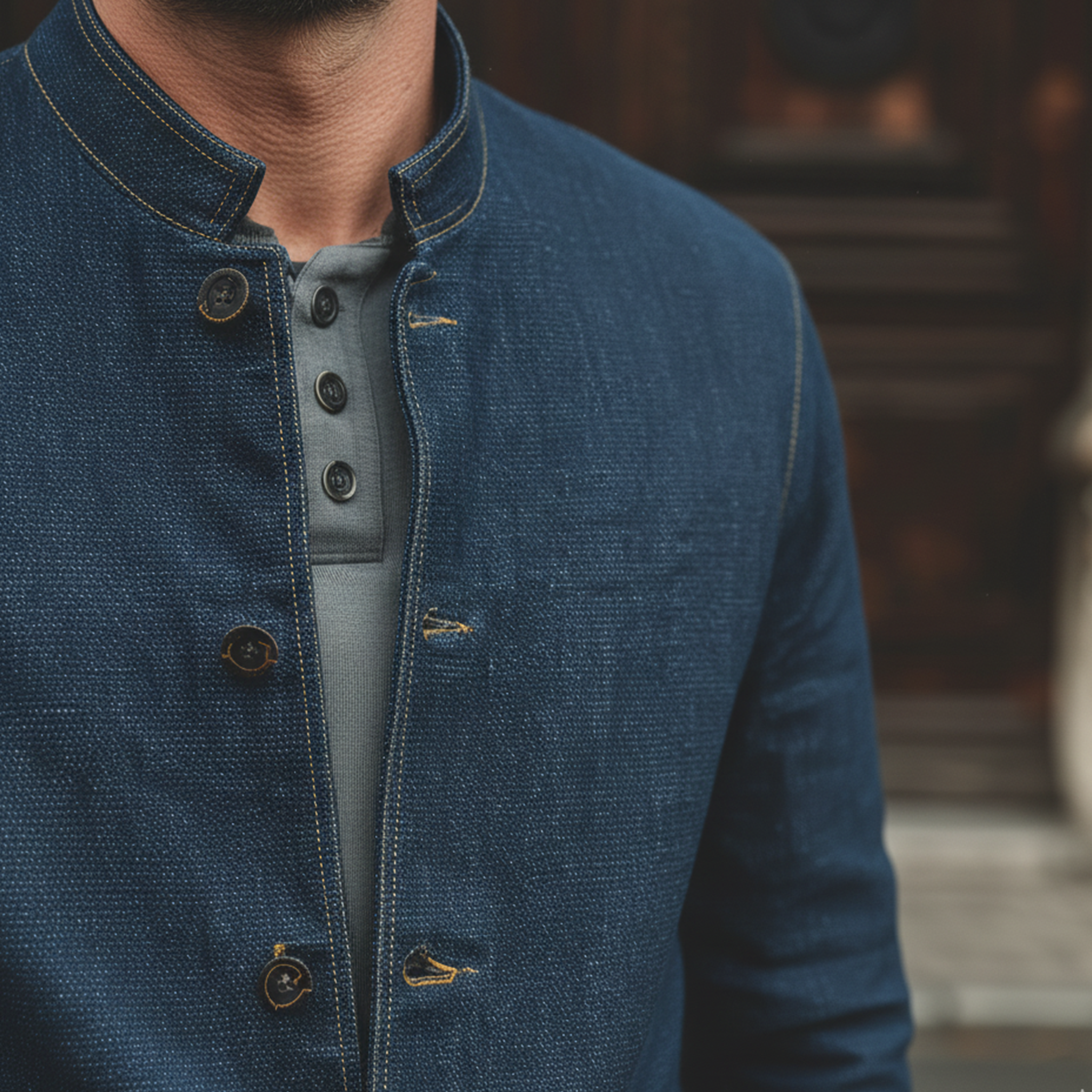 Men's Classic Retro Stand-up Collar Cotton Blend Jacket MTA2627K4K