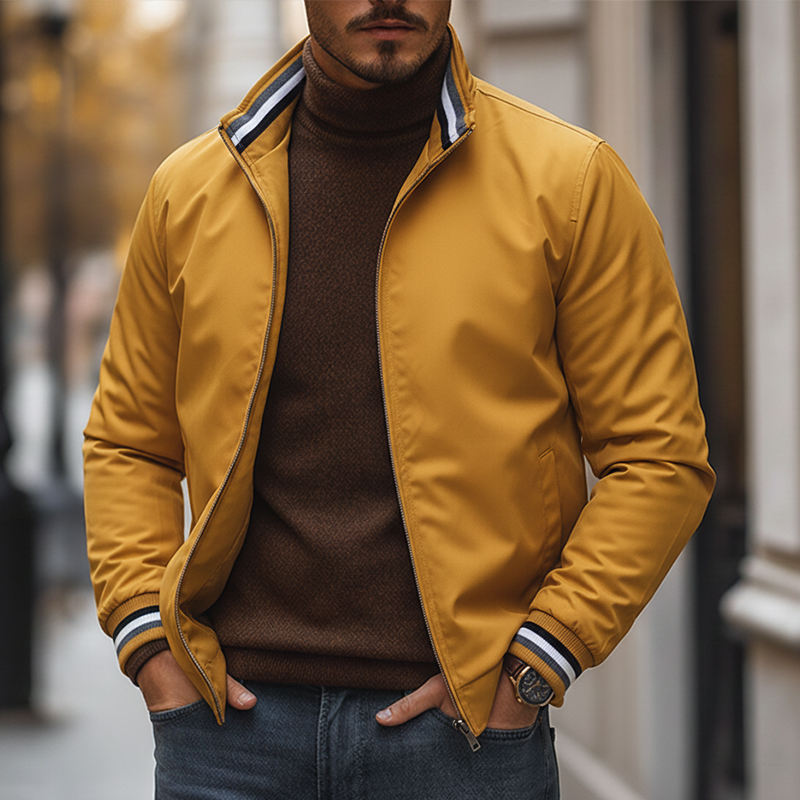 Men's Retro Cotton Blend Ribbed Zipper Jacket MTA1969K0P