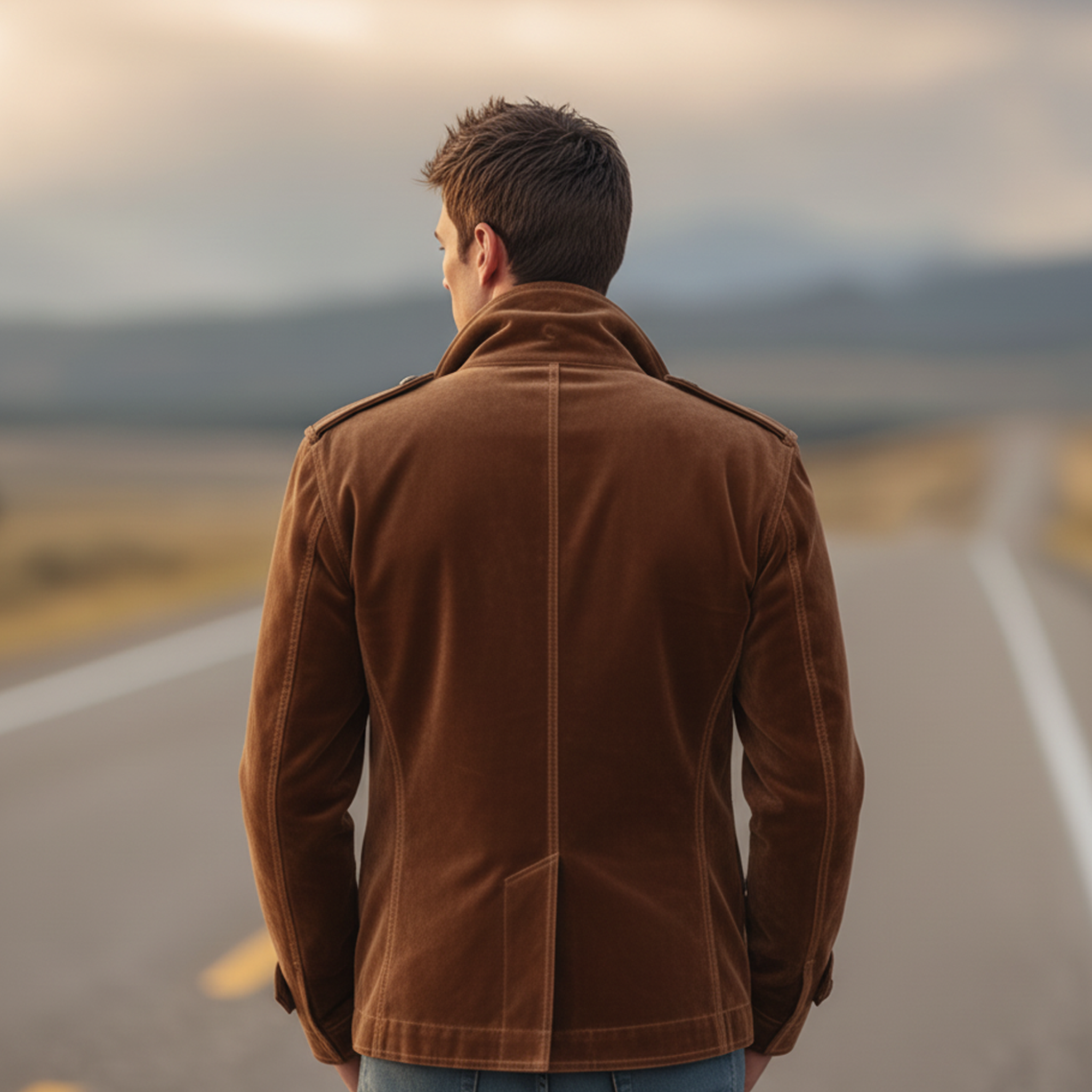 Men's Classic Retro Western Style Double-breasted Faux Velvet Lapel Jacket MTA1435K3K