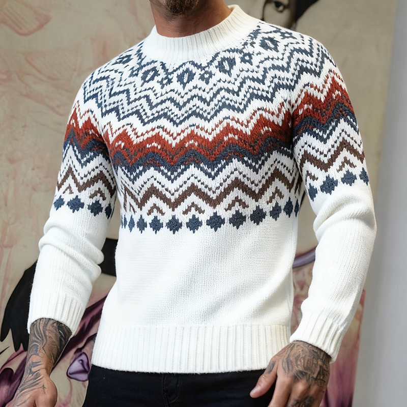 Men's Retro Casual Ethnic Style Knitted Crew Neck Pullover Sweater MTA2958J8TO