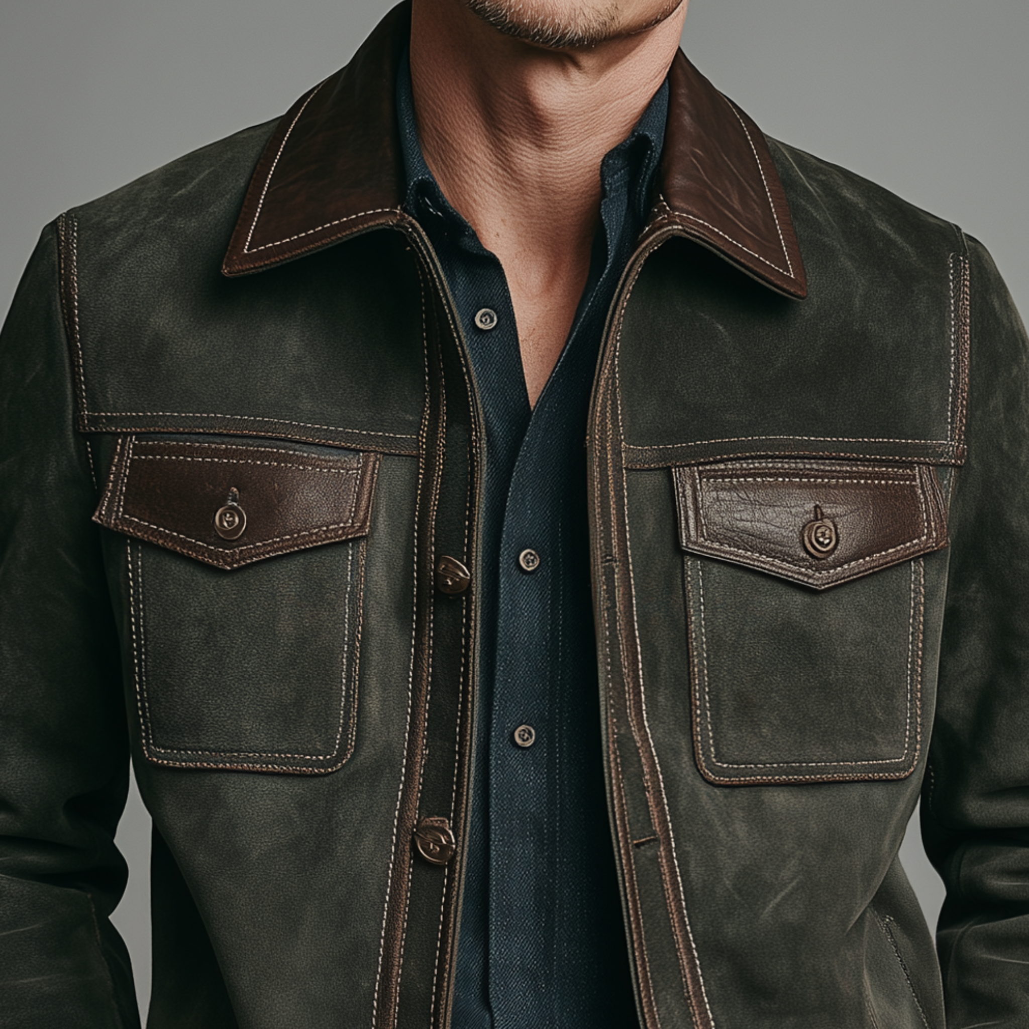 Men's Classic Casual PU Leather Lapel Zipper Faux Suede Slim Fit Jacket MTA1369J9K