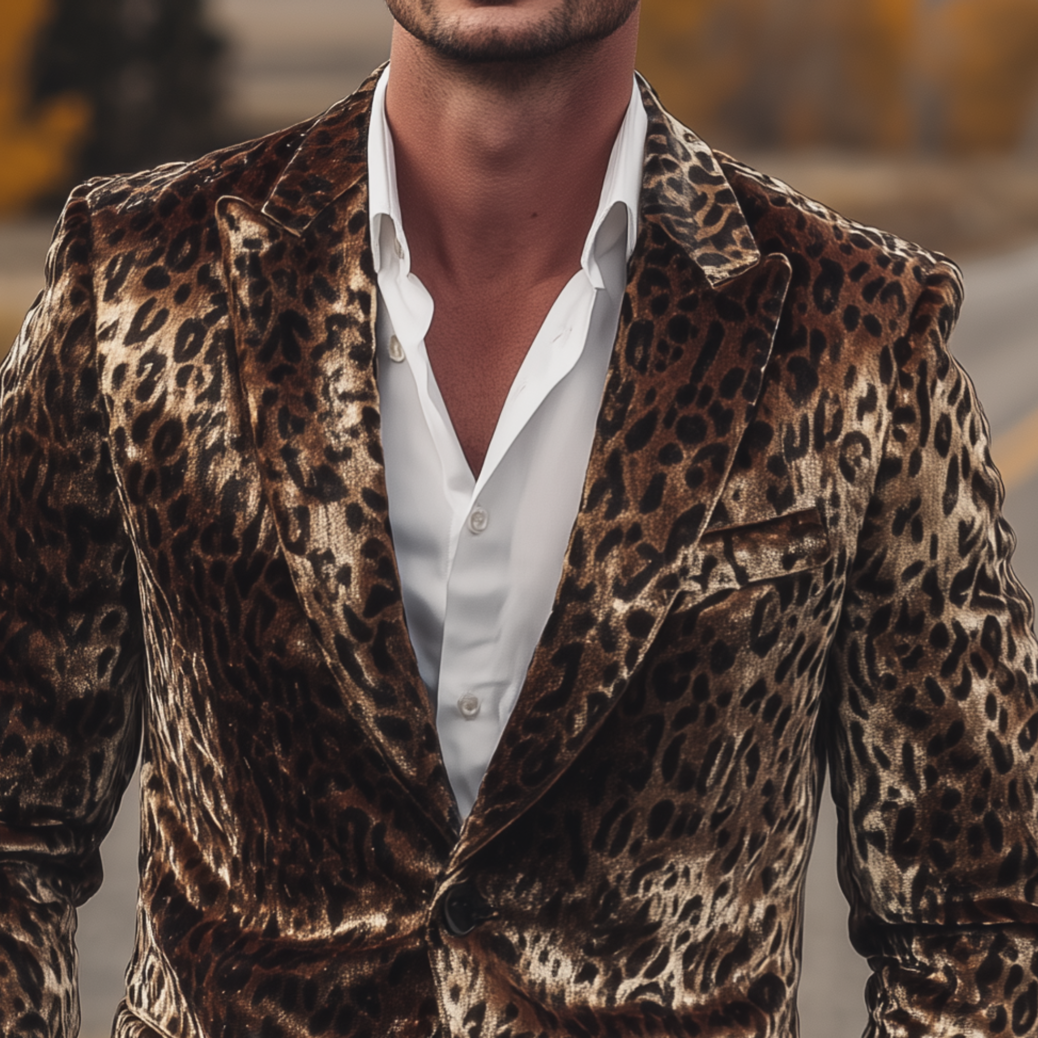 Men's Classic Vintage Western Style Leopard Print Velvet Single-breasted Blazer MTA2803H4K