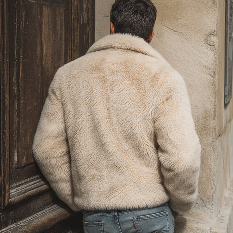 Men's Classic Warm Beige Faux Mink Button Jacket MTA0107K6U