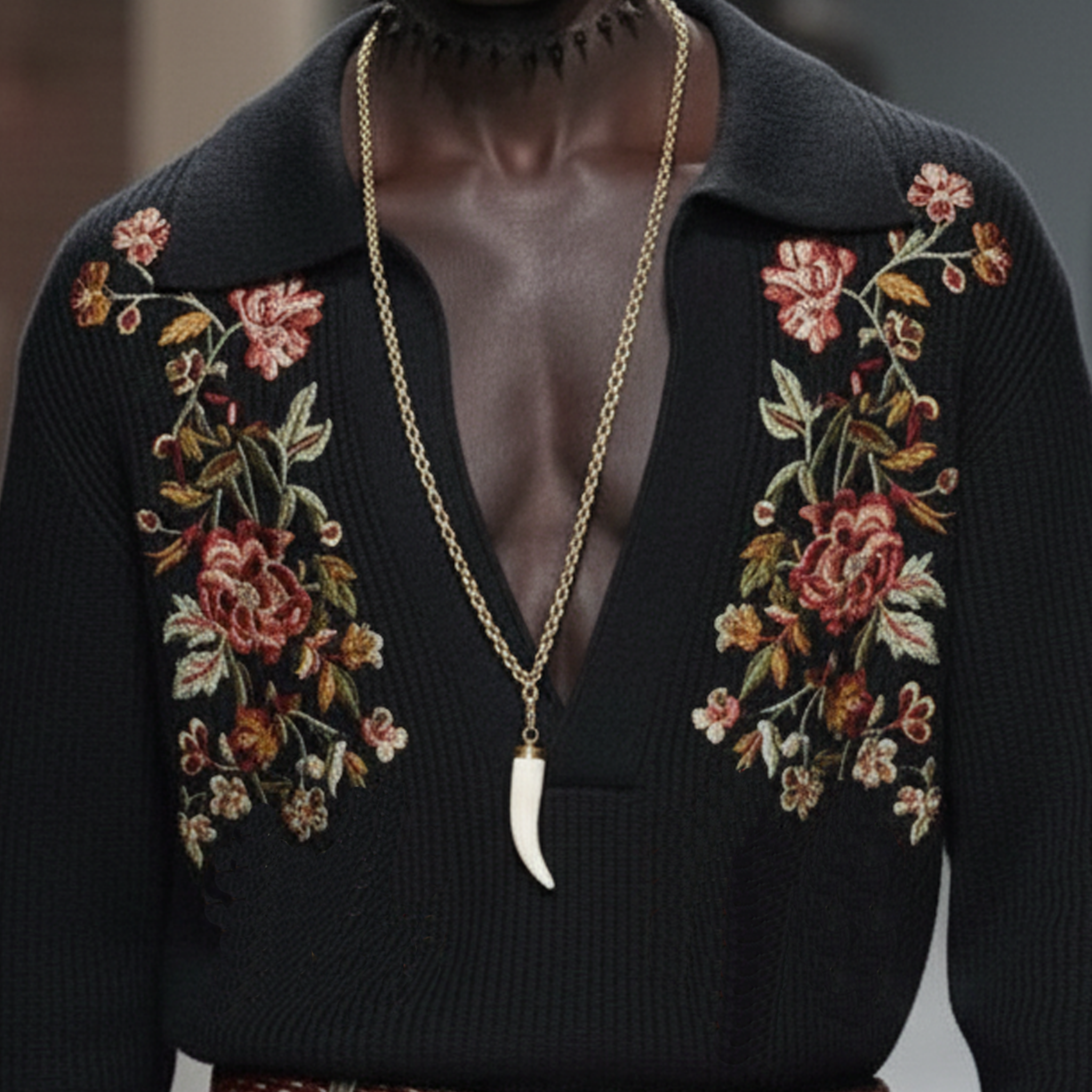 Men's Personalized And Stylish Embroidered Deep V-neck Sweater MTA0911L5K