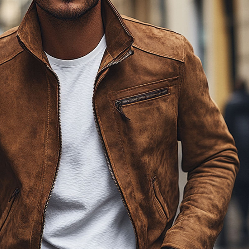 Men's Vintage Suede Lapel Zipper Slim Fit Jacket MTA1834H9X