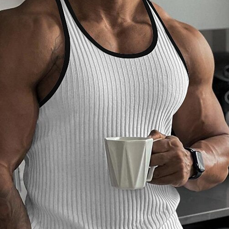 Men's Striped Contrast Knit Crew Neck Tank Top MTA1100G8X