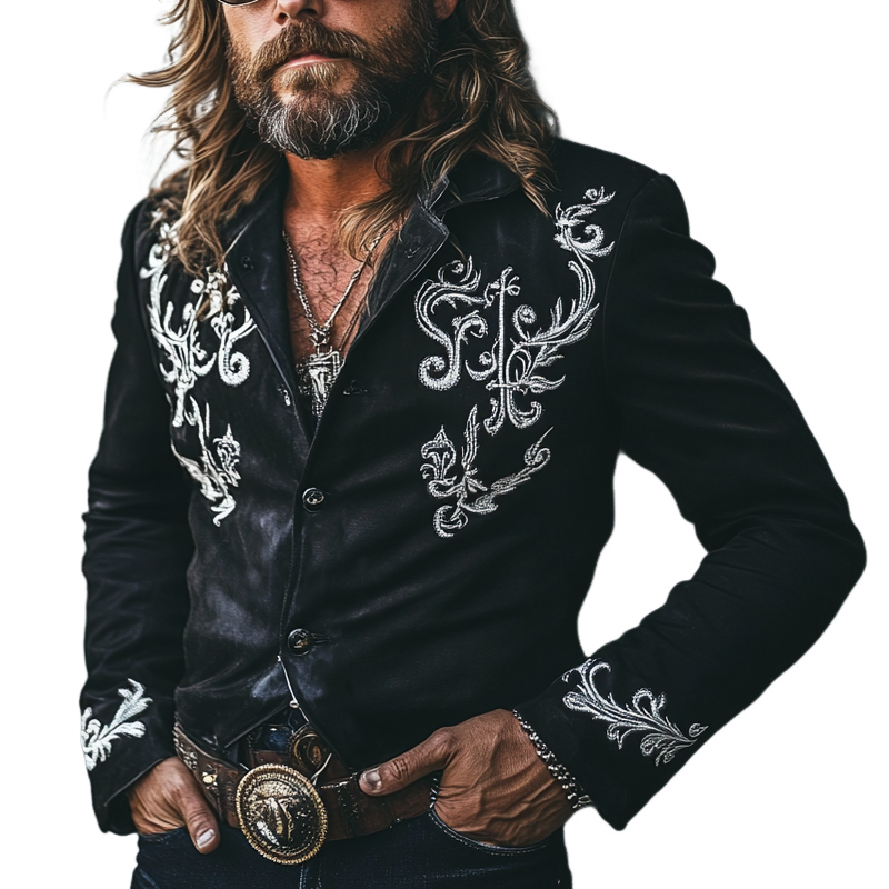 Men's Western Cowboy Style Faux Suede Embroidered Jacket MTA0186L2X