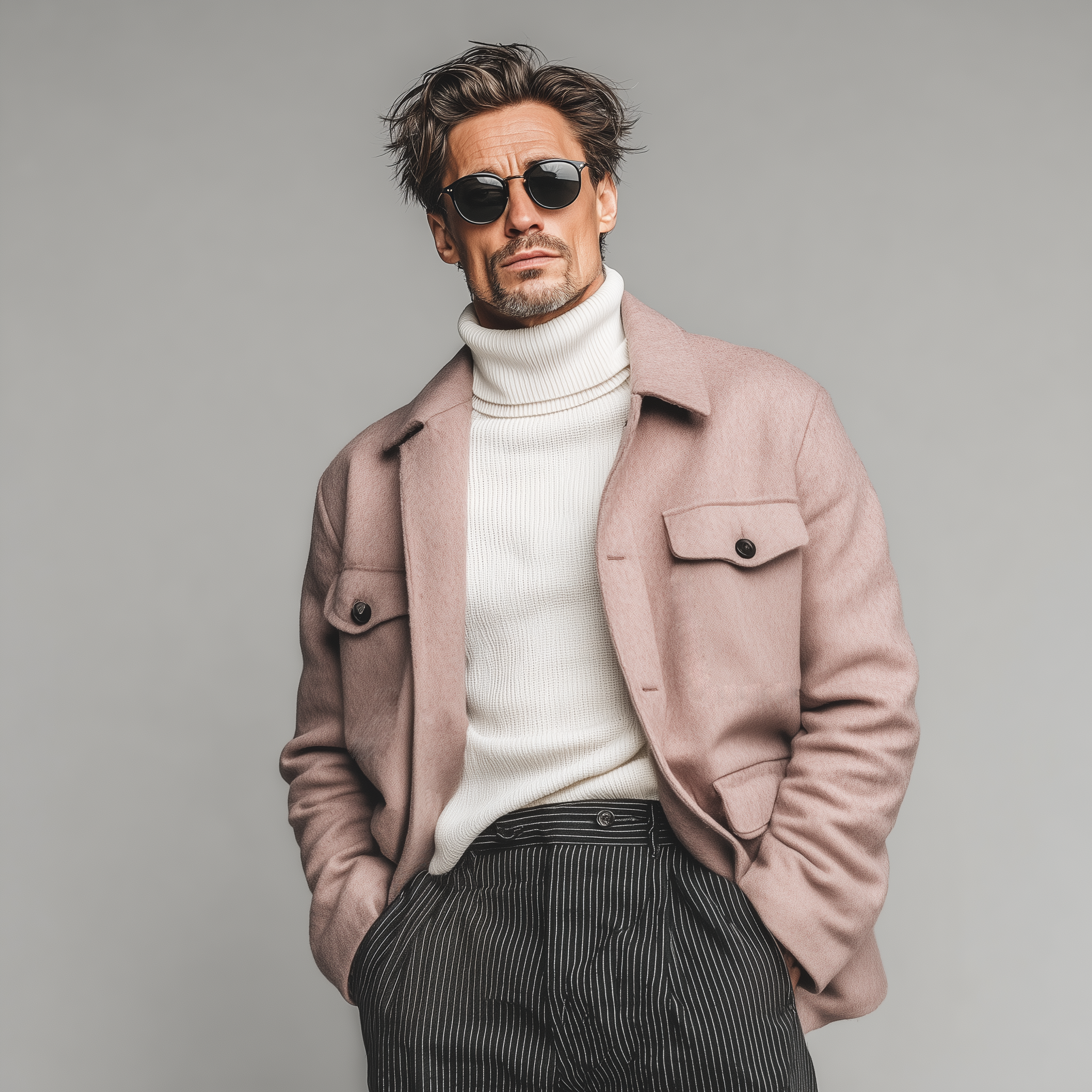 Men's Classic Casual Lapel Pink Faux  Wool Jacket MTA2481I6K