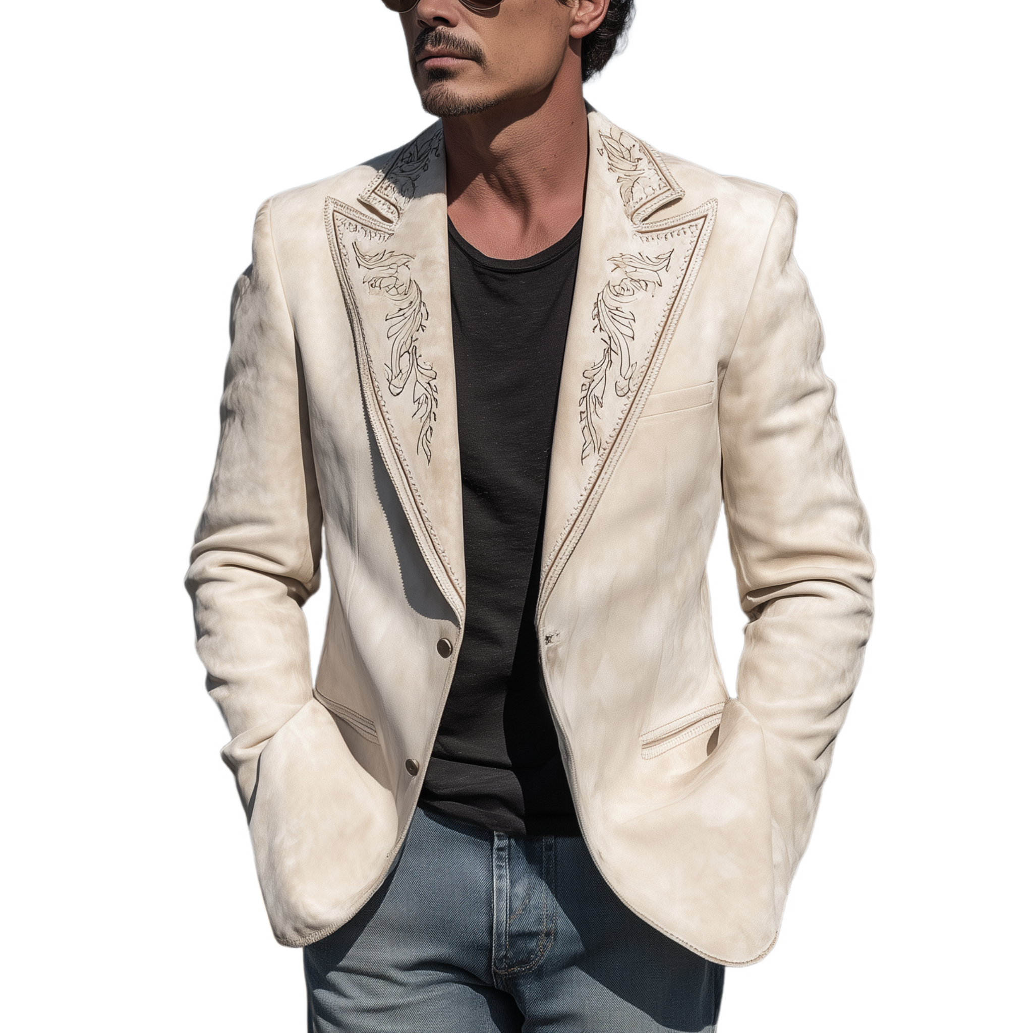 Men's Classic Retro Western Cowboy Style Suede Embroidered Single-breasted Blazer MTA0217H3K