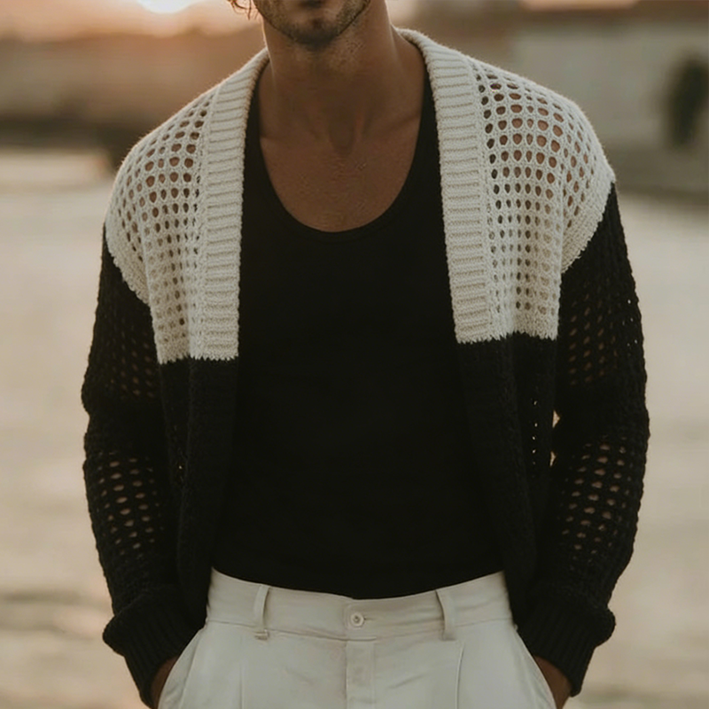 Men's Retro Casual Knitted Openwork Cardigan MTZ1436A8TO