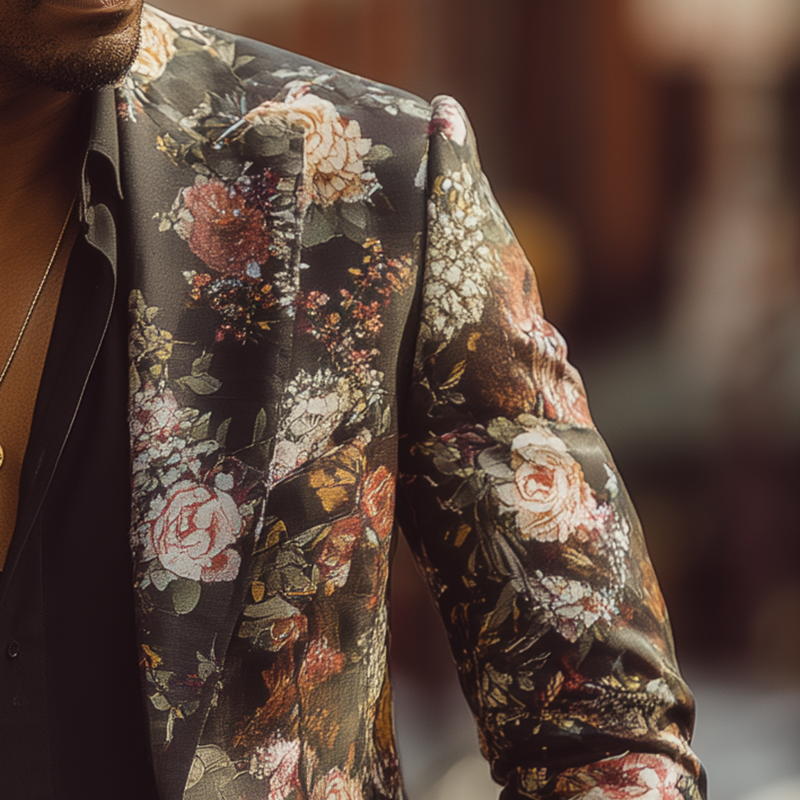 Men's Vintage Floral Print Cotton Blend Blazer MTA1503H7P