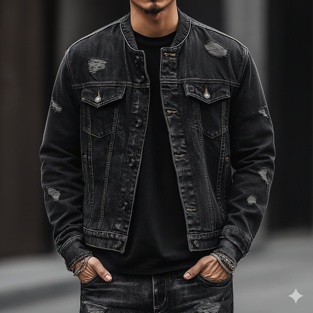 Men's Winter Retro Washed Ripped Button Denim Jacket MTA2501K8P