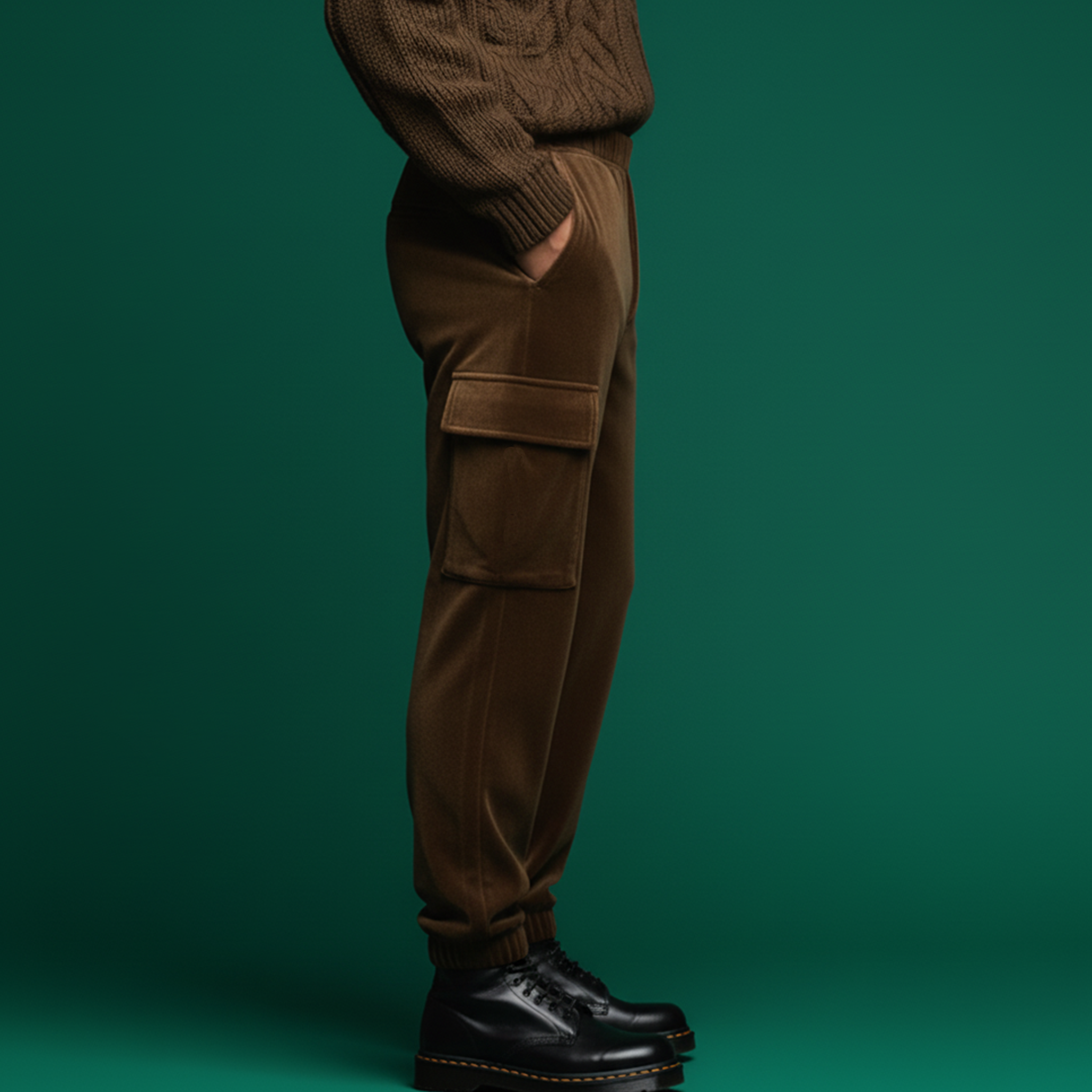 Men's Casual Faux Velvet Multi-pocket Elastic Waist Pants MTA1049K4K