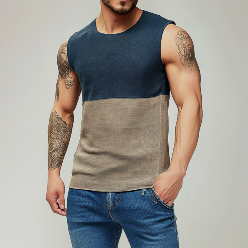 Men's Casual Round Neck Contrast Color Slim Fit Knitted Tank Top MTA1590E6M
