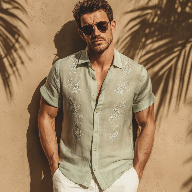 Men's Summer Vintage Embroidered Short Sleeve Shirt MTA0787G7U