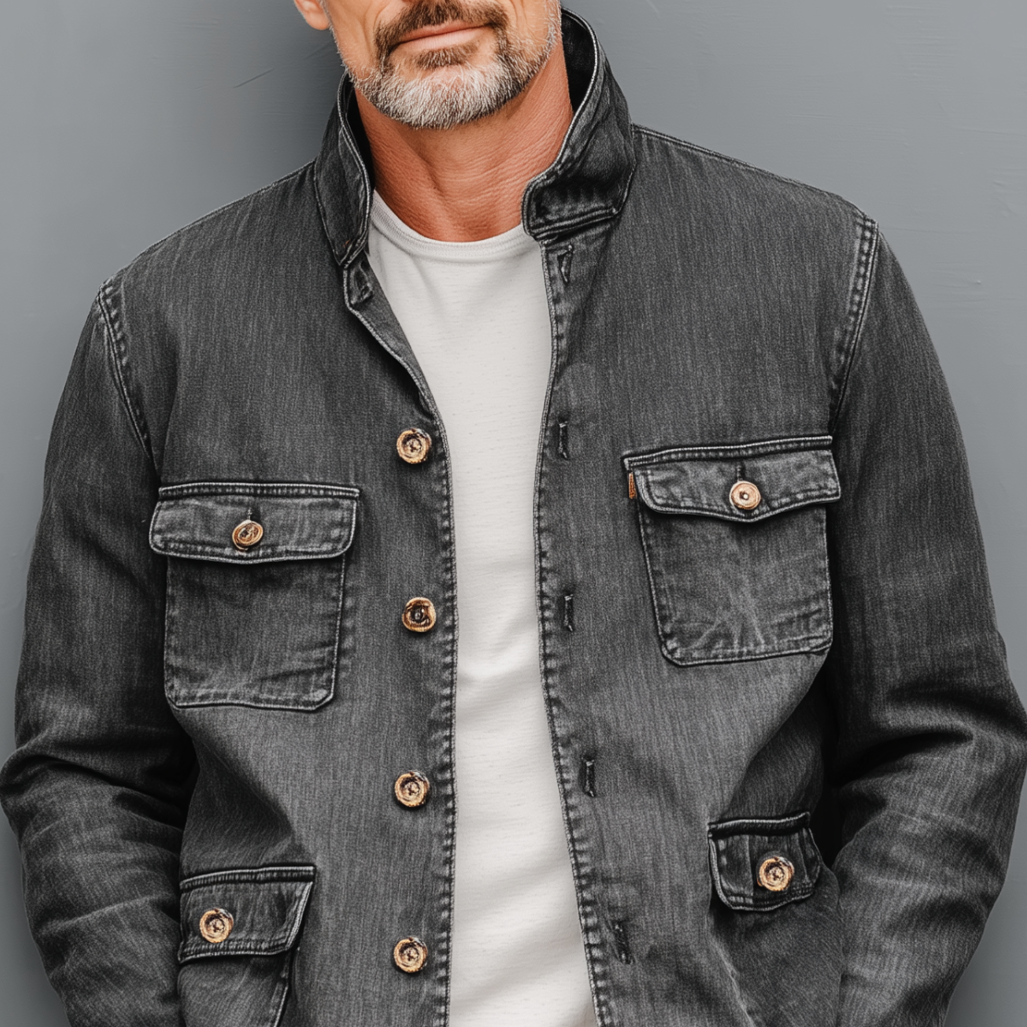 Men's Classic Casual Cotton Blend Washed Multi-Pocket Stand Collar Thin Jacket MTA2538G5K