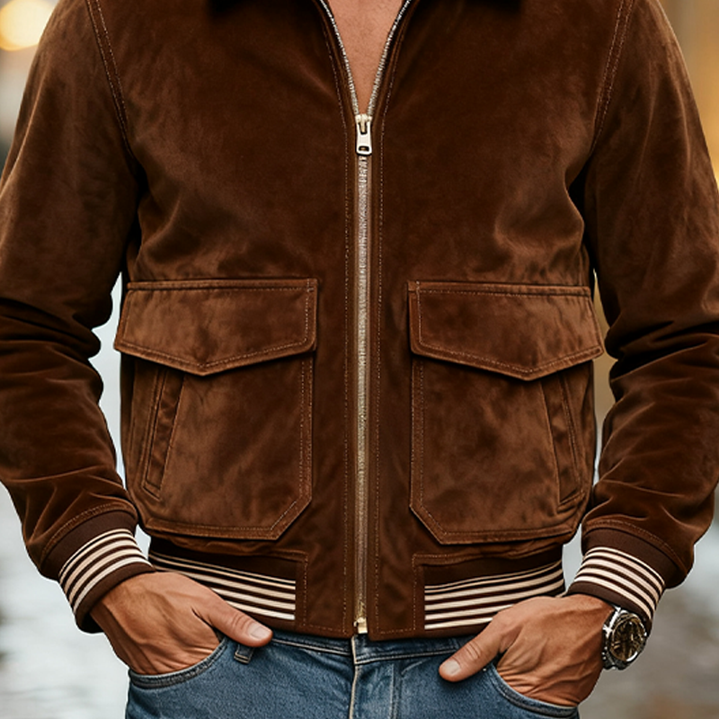 Men's Vintage Western Faux Suede Lapel Zip-Up Jacket MTA1746J2X