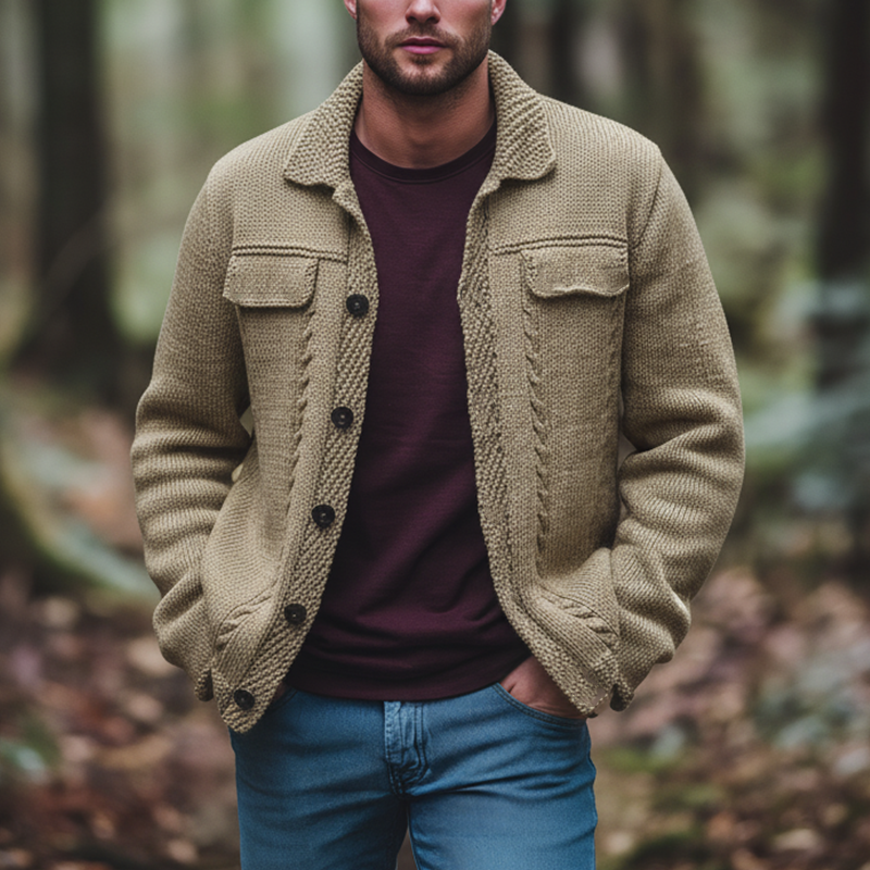 Men's Winter Retro Textured Cotton Yarn Knit Button Cardigan MTA2135K8P