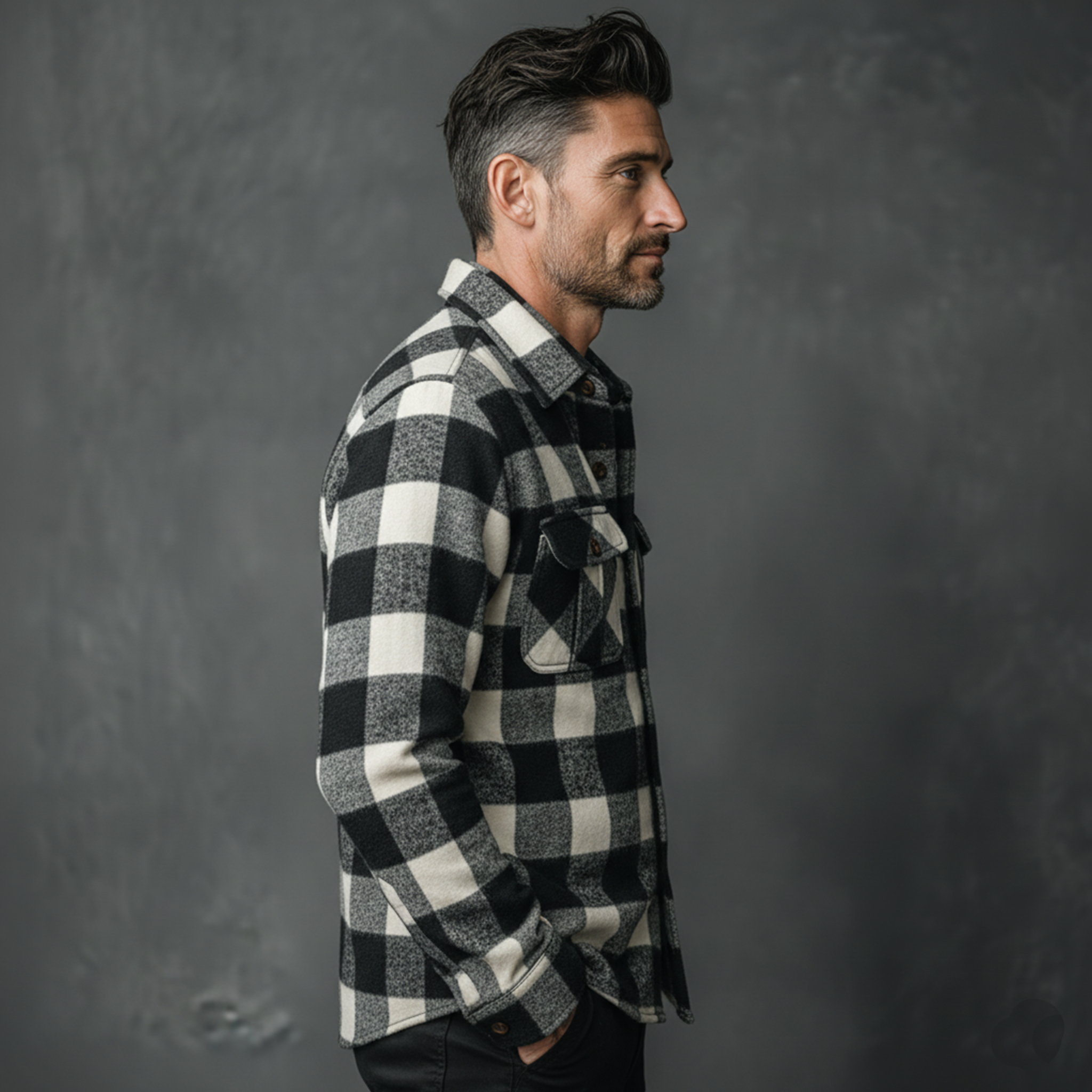 Men's Classic Casual Check Brushed Cotton Blend Pocket Long Sleeve Shirt MTA2195J6K