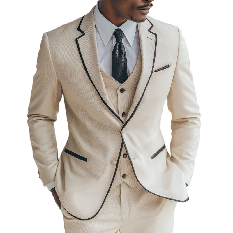 Men's Vintage Elegant Corduroy Colorblock Trim Notch Lapel Single-breasted Slim-fit Blazer MTA0465H6M