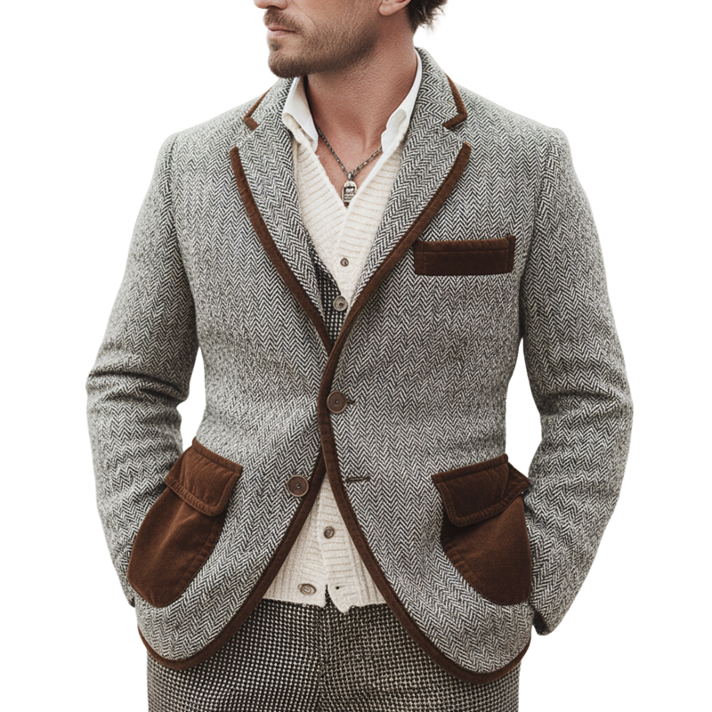 Men's Classic Color-blocked Two-button Faux Wool Slim-fit Blazer MTA2069L3U