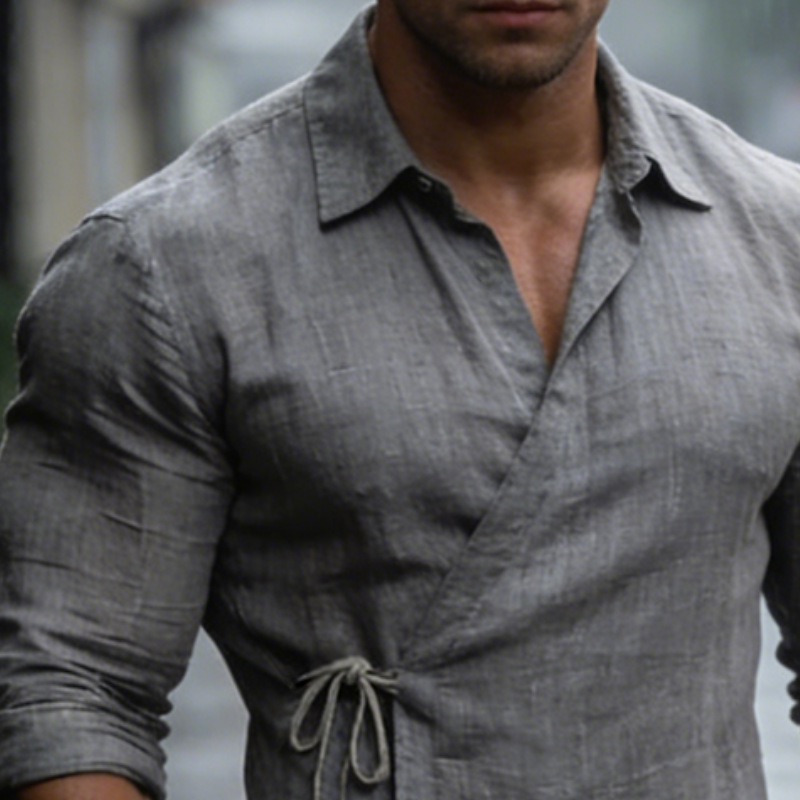 Men's Vintage Casual Cotton And Linen Lapel Long-Sleeved Shirt MTA1693L4TO