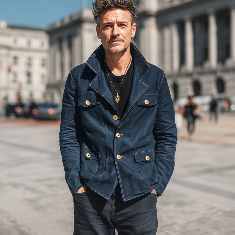 Men's Classic Vintage Blue Button Workwear Denim Jacket MTA1095I6U