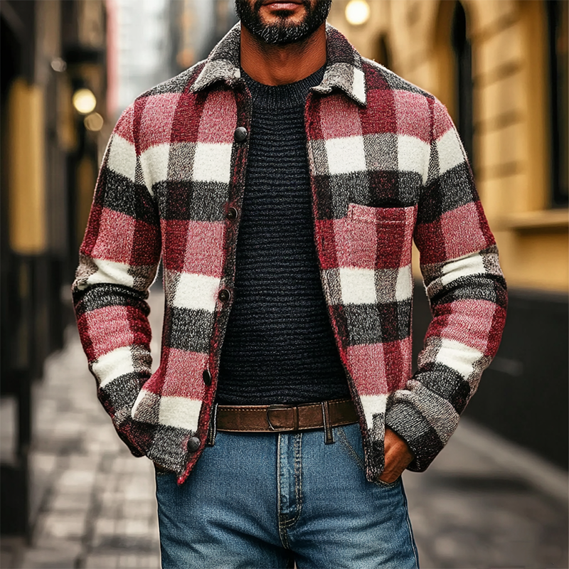 Men's Casual Plaid Polar Fleece Lapel Button Jacket MTA2387J6X