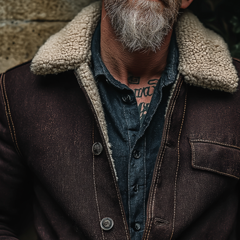 Men's Retro Casual Fur Collar Button Jacket MTA2645K8TO