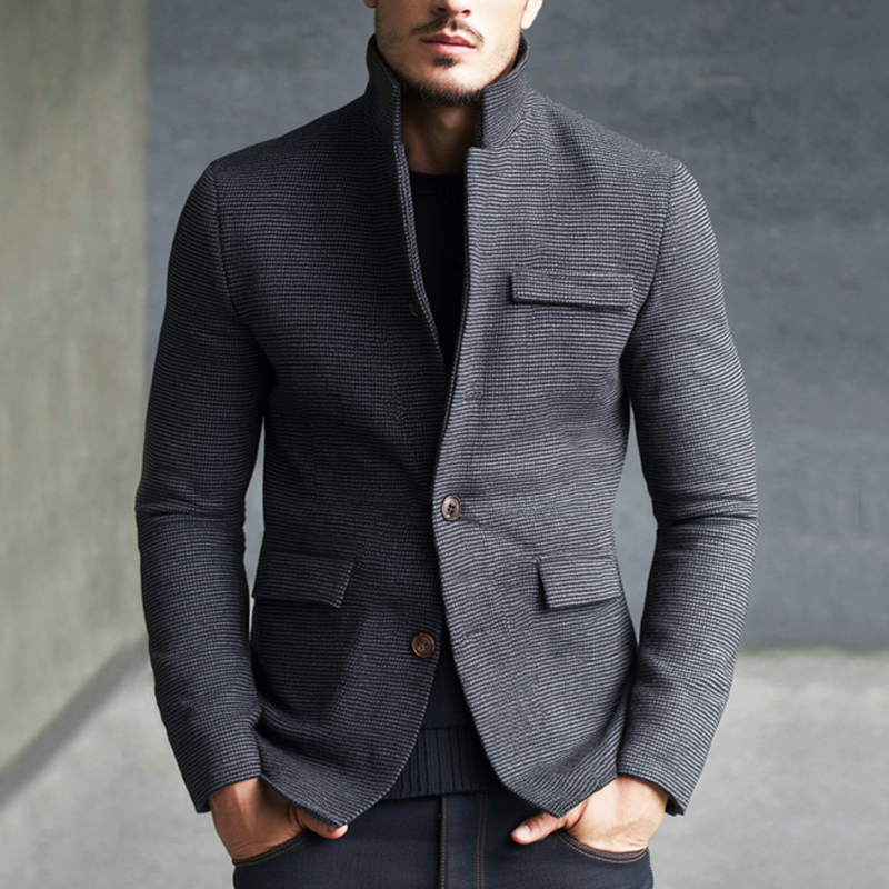 Men's Business Stand-up Collar Textured Button Jacket MTA0834I8U
