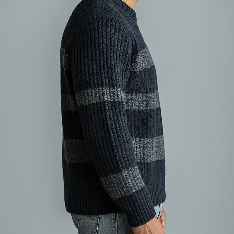 Men's Winter Retro Striped Cotton Yarn Knit Crew Neck Sweater MTA1444K4P