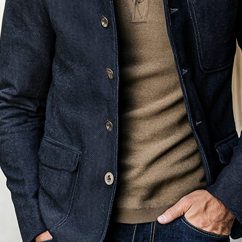 Men's Blended Lapel Single-breasted Twill Jacket MTA2264H5X